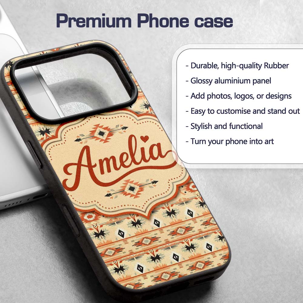 Southwestern Tribal Stripe Pattern in Terracotta Custom Name Protective Phone Case Mobile Cover Durable Everyday Smartphone Shock Resistant