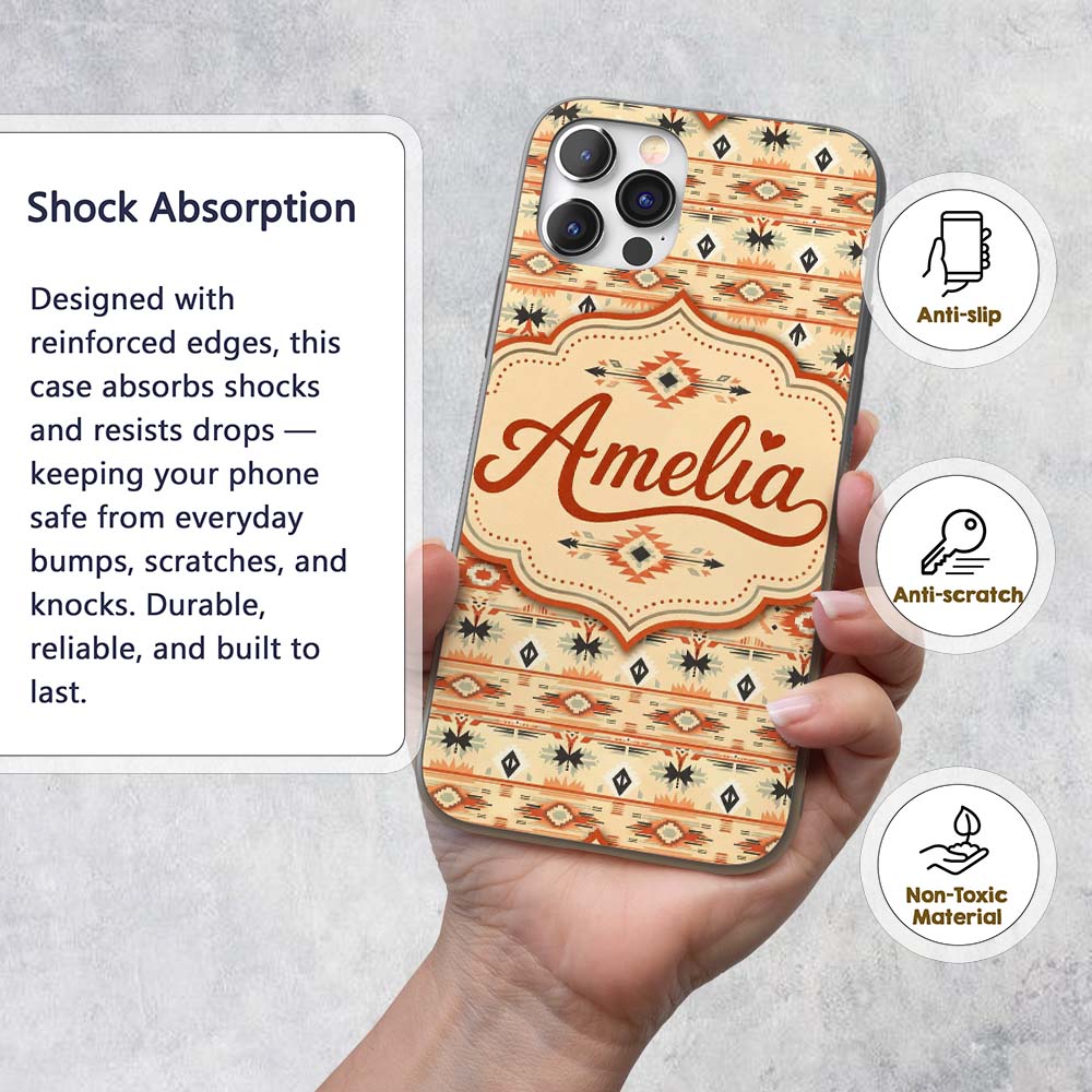 Southwestern Tribal Stripe Pattern in Terracotta Custom Name Protective Phone Case Mobile Cover Durable Everyday Smartphone Shock Resistant