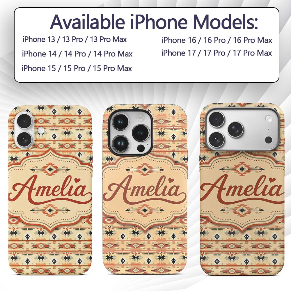 Southwestern Tribal Stripe Pattern in Terracotta Custom Name Protective Phone Case Mobile Cover Durable Everyday Smartphone Shock Resistant