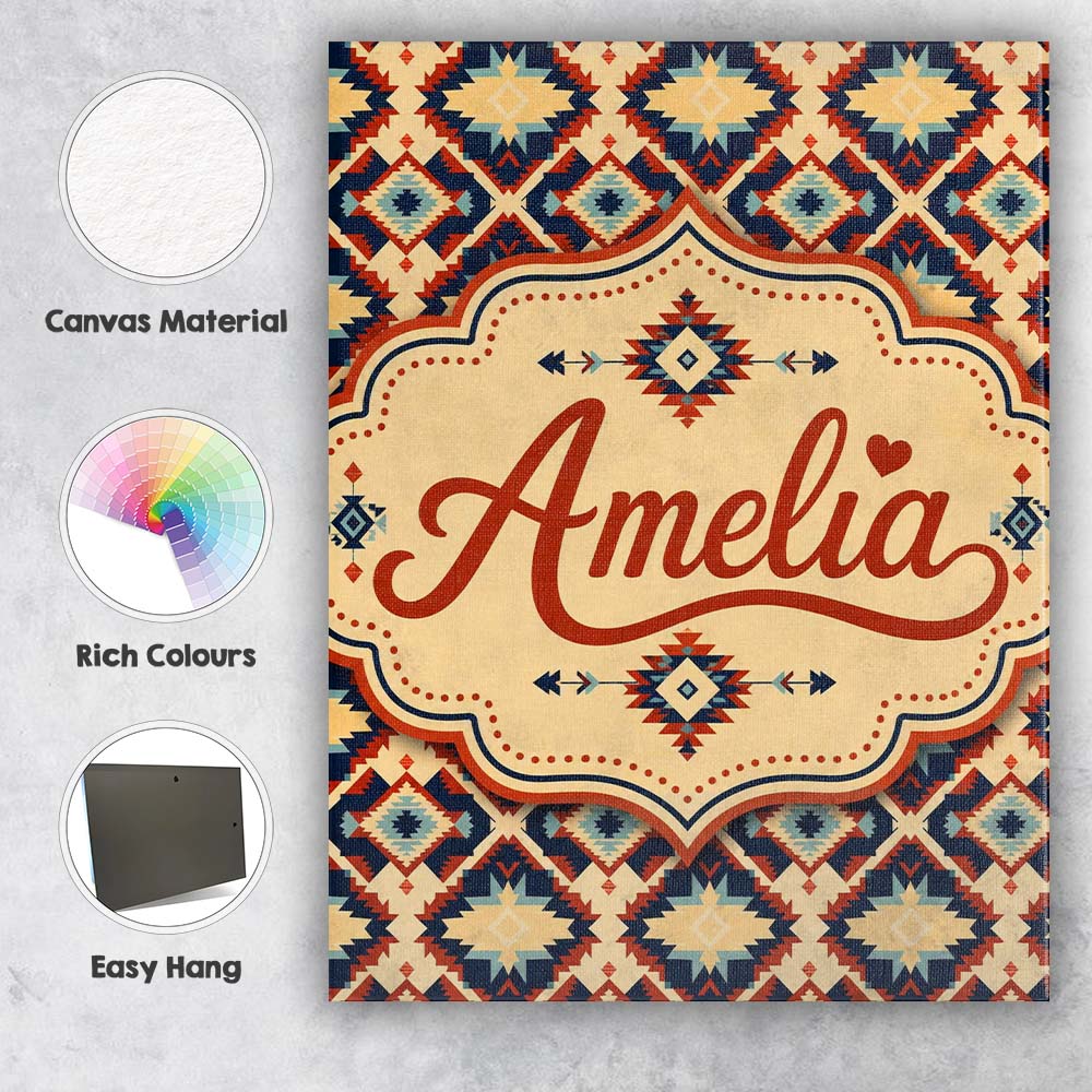 Personalised Name Bold Geometric Navajo Custom Modern Room Accent Elegant Feature Canvas Wall Art Print Decor Picture Ready to Hang