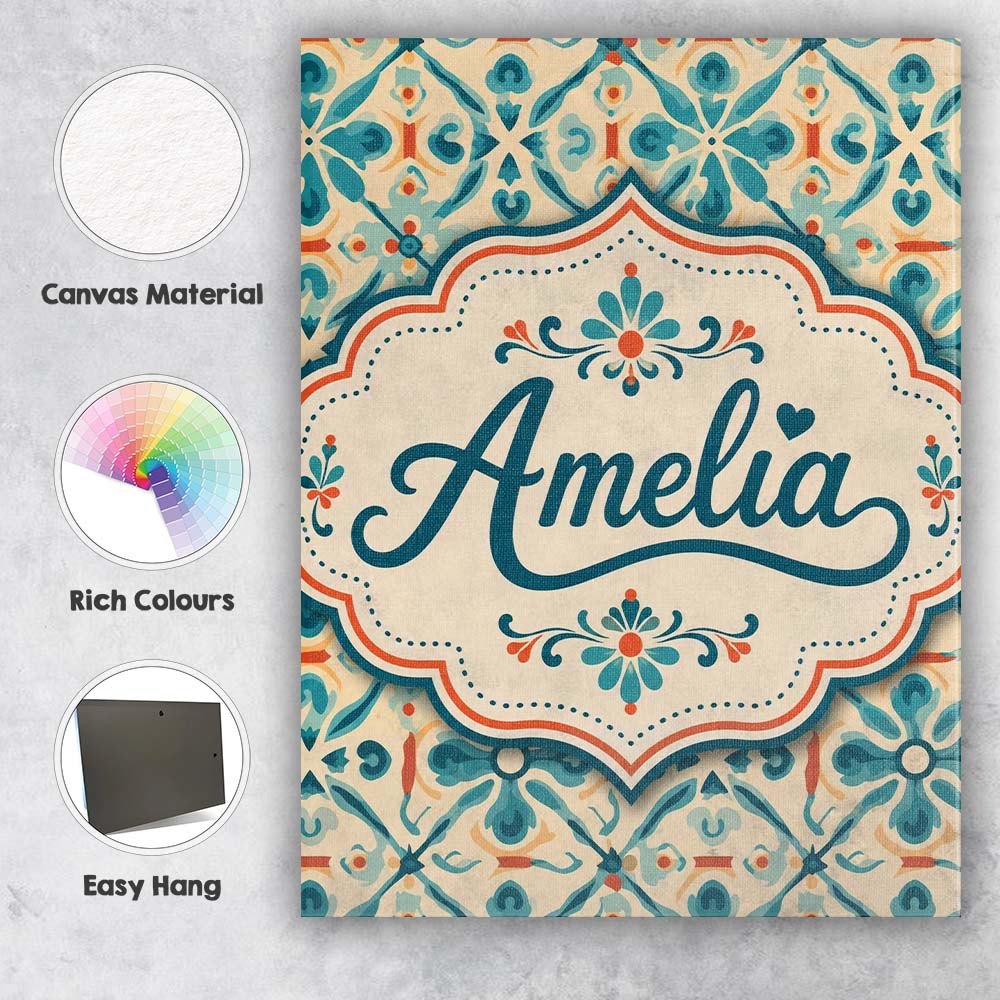 Personalised Name Teal and Coral Geometric Custom Unique Gift Idea Elegant Feature Canvas Wall Art Print Decor Picture Ready to Hang