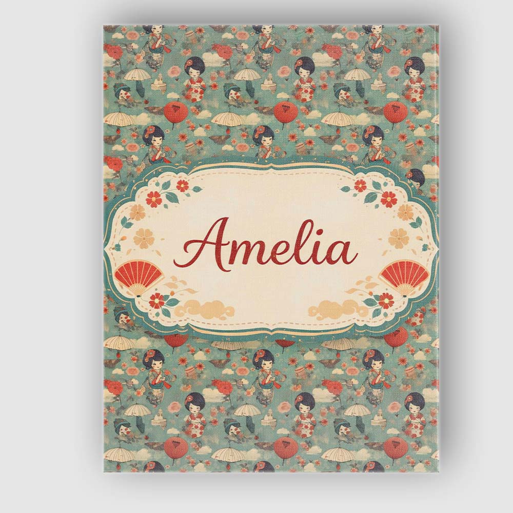 Personalised Name Japanese Doll Umbrella Floral Pattern Traditional Custom Canvas Wall Art Print Decor Picture Ready to Hang
