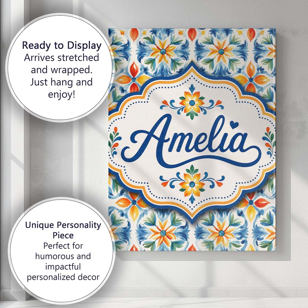 Personalised Name Vibrant Watercolour Custom Modern Room Accent Creative Decorator Style Canvas Wall Art Print Decor Picture Ready to Hang