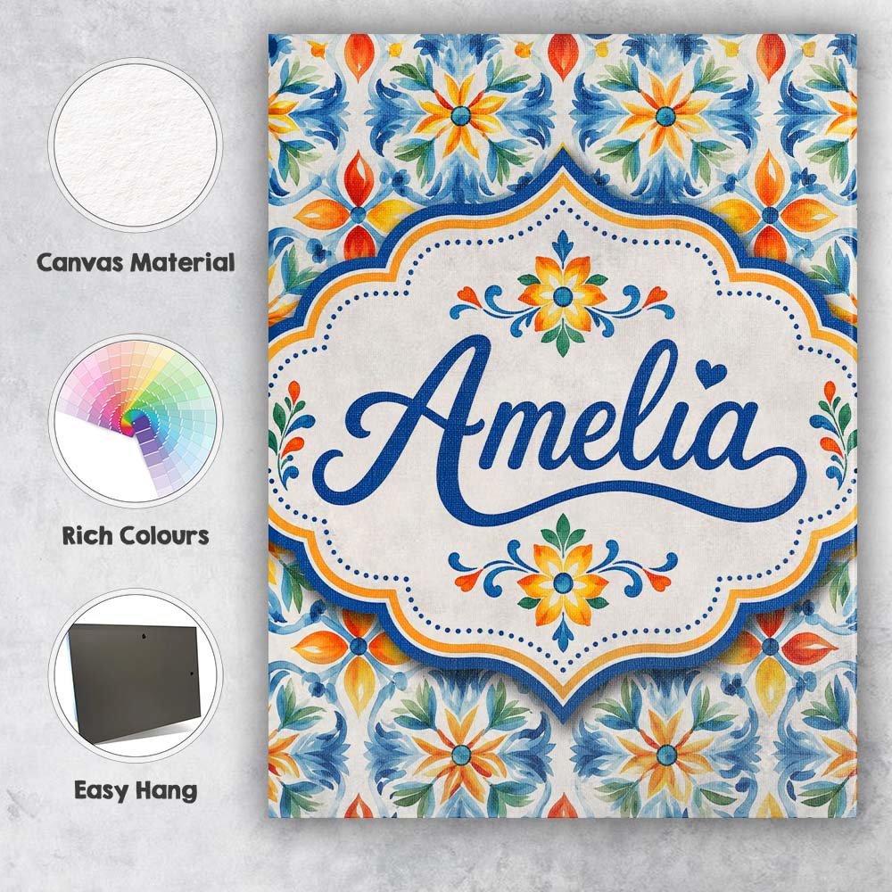 Personalised Name Vibrant Watercolour Custom Modern Room Accent Creative Decorator Style Canvas Wall Art Print Decor Picture Ready to Hang