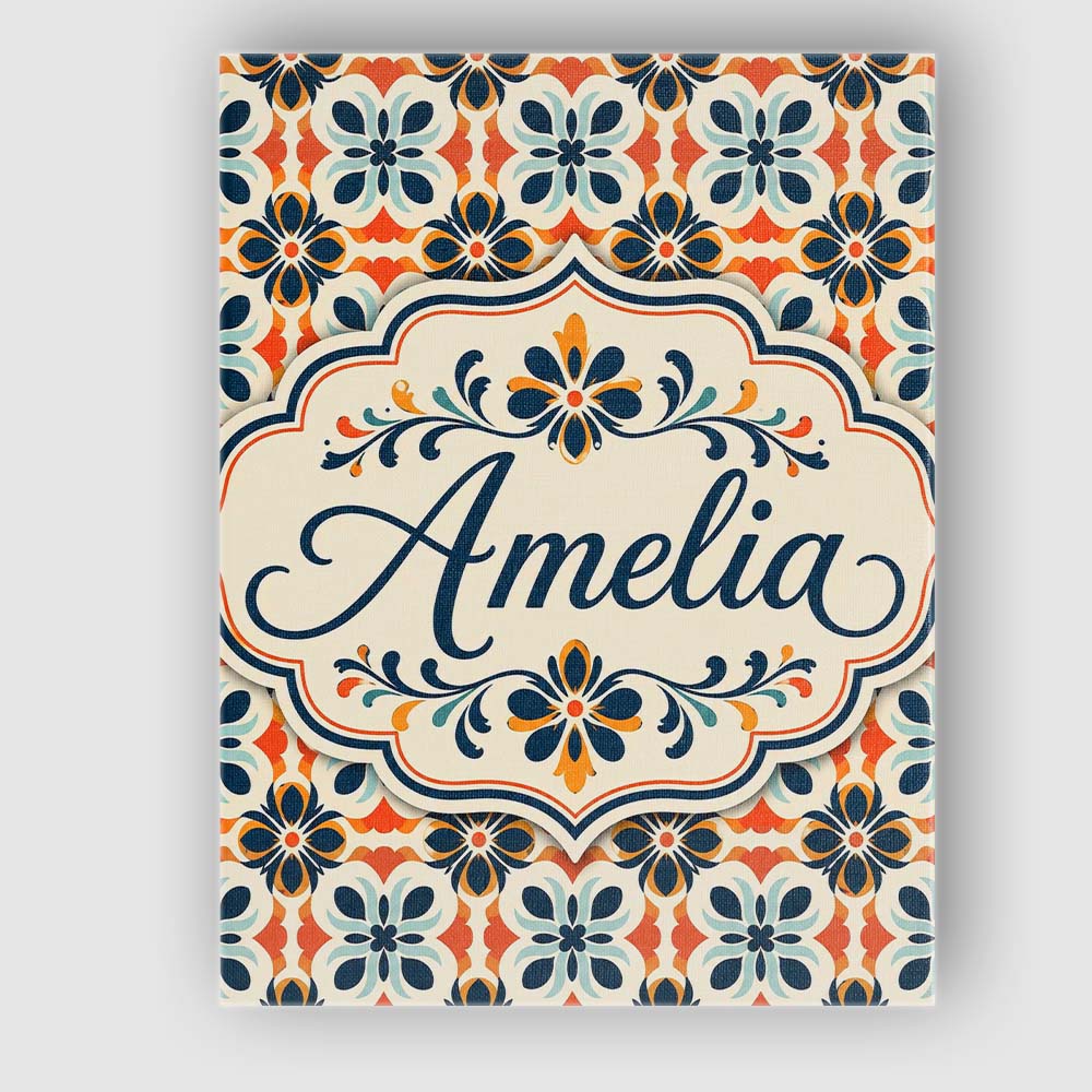 Personalised Name Bold Floral Tile in Navy, Custom Bespoke Interior Contemporary Canvas Wall Art Print Decor Picture Ready to Hang