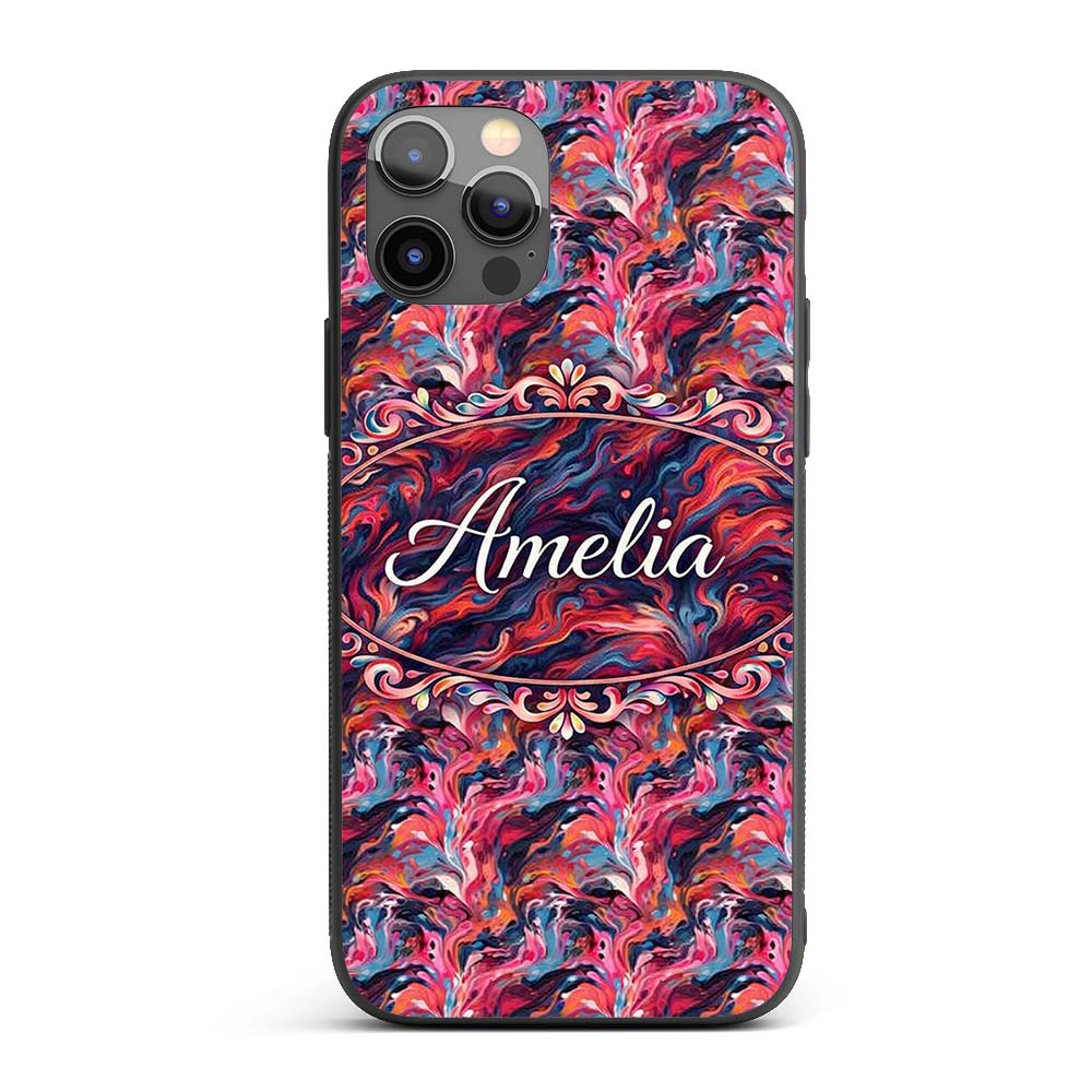 Vibrant Fluid Marble Swirl Abstract Pattern Pink Custom Name Protective Phone Case Mobile Cover Durable Everyday Smartphone Shock Resistant