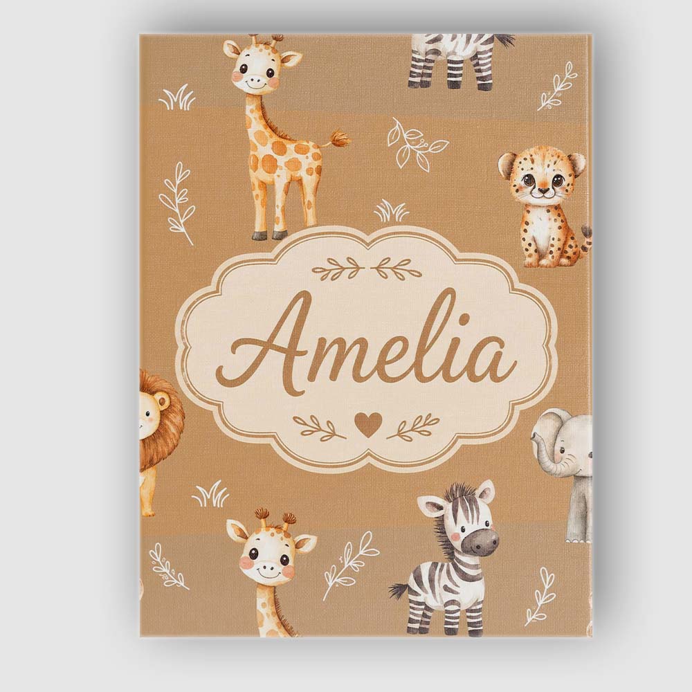 Personalised Name Safari Animals with Custom Modern Room Accent Creative Decorator Style Canvas Wall Art Print Decor Picture Ready to Hang