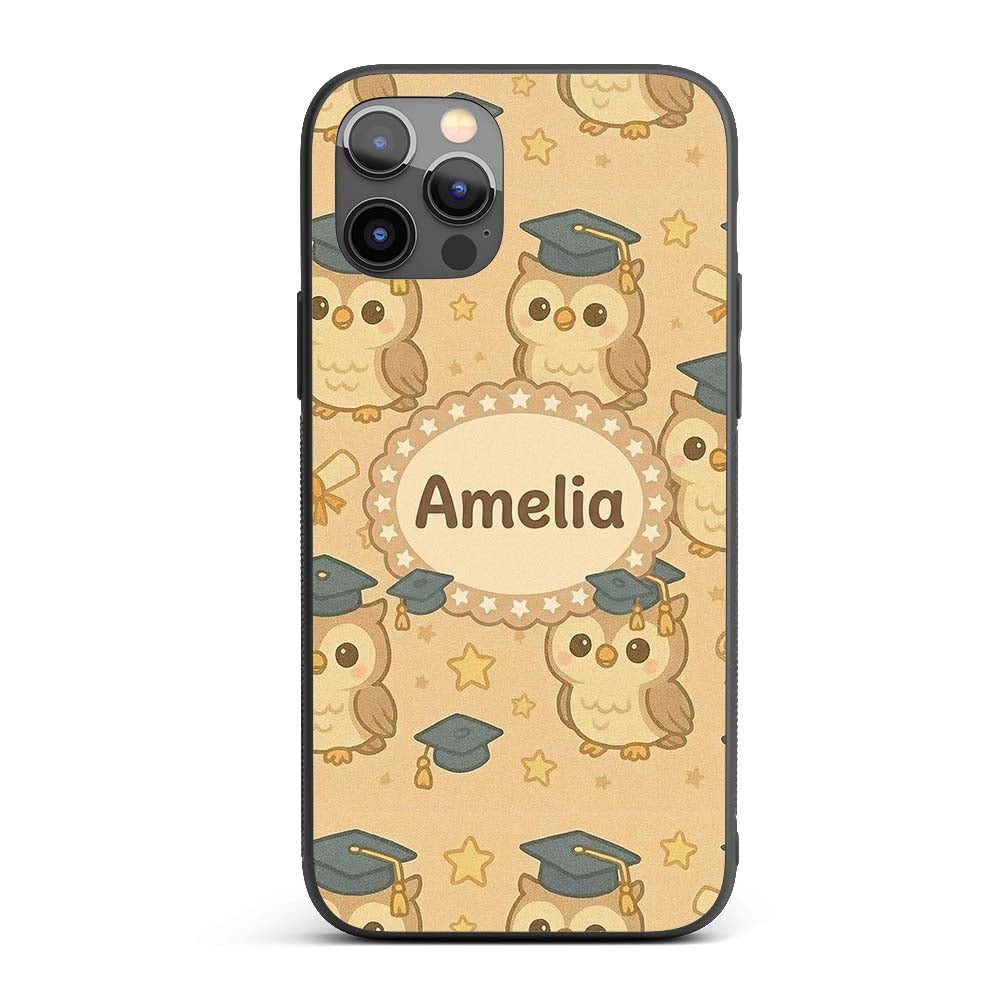 Cute Graduation Owl Cartoon Animal Pattern Cute Custom Name Protective Phone Case Mobile Cover Durable Everyday Smartphone Shock Resistant