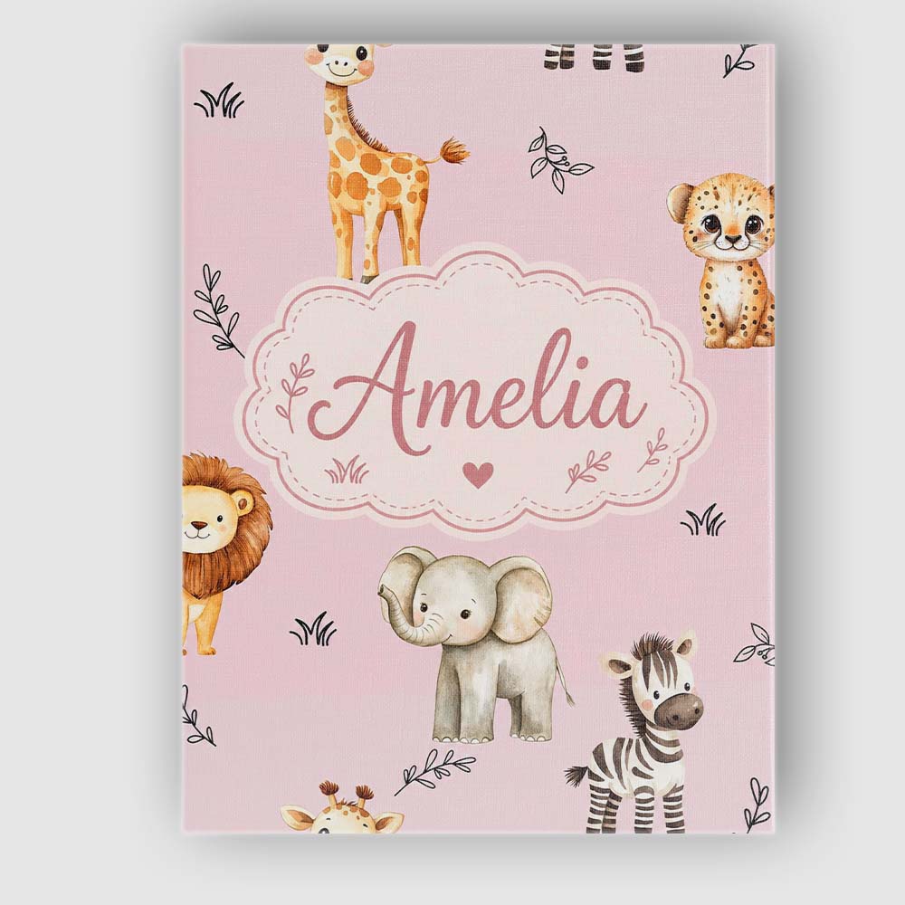 Personalised Name Safari Animals with Custom Modern Room Accent Creative Decorator Style Canvas Wall Art Print Decor Picture Ready to Hang