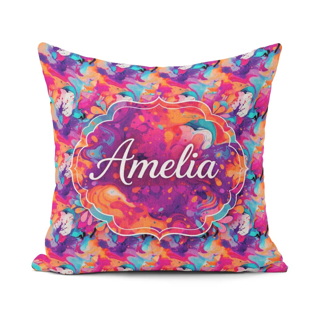 Custom Name Colourful Liquid Marble Swirl Purple Orange Abstract Square Filled Cushion Throw Pillow Sofa Bed Home Decor Zip Washable UK Made