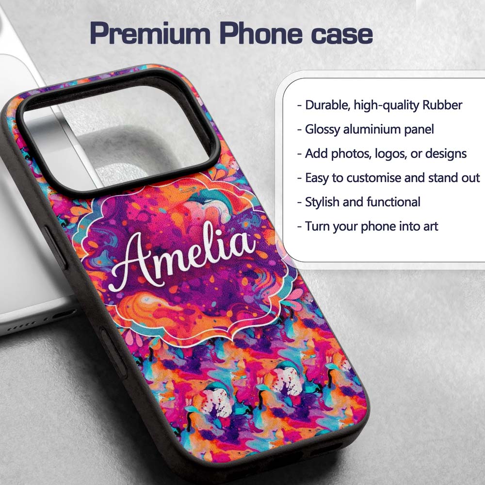 Colourful Liquid Marble Swirl Pink Purple Orange Custom Name Protective Phone Case Mobile Cover Durable Everyday Smartphone Shock Resistant