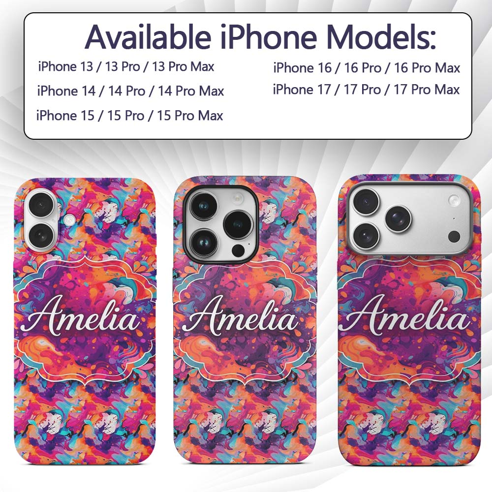 Colourful Liquid Marble Swirl Pink Purple Orange Custom Name Protective Phone Case Mobile Cover Durable Everyday Smartphone Shock Resistant