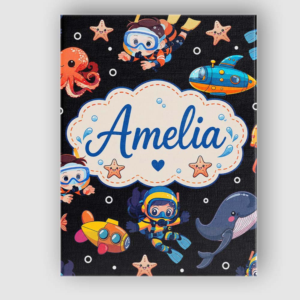 Personalised Name Underwater with Scuba Custom Modern Room Accent Elegant Feature Canvas Wall Art Print Decor Picture Ready to Hang