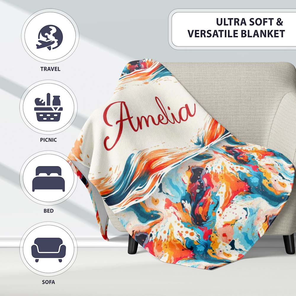 Modern Abstract Face Paint Splash Artistic Portrait Pattern Lovely Personalised Custom Name Super Soft Fleece Blanket Bed Sofa Throw