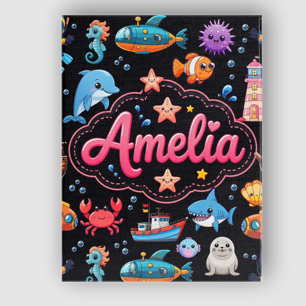 Personalised Name Cartoon Ocean with Custom Premium Decorative Design Modern Room Accent Canvas Wall Art Print Decor Picture Ready to Hang
