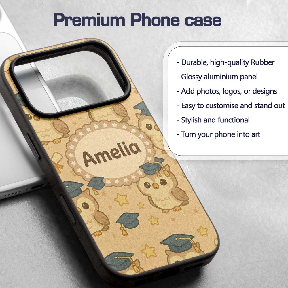 Cute Graduation Owl Cartoon Animal Pattern Cute Custom Name Protective Phone Case Mobile Cover Durable Everyday Smartphone Shock Resistant