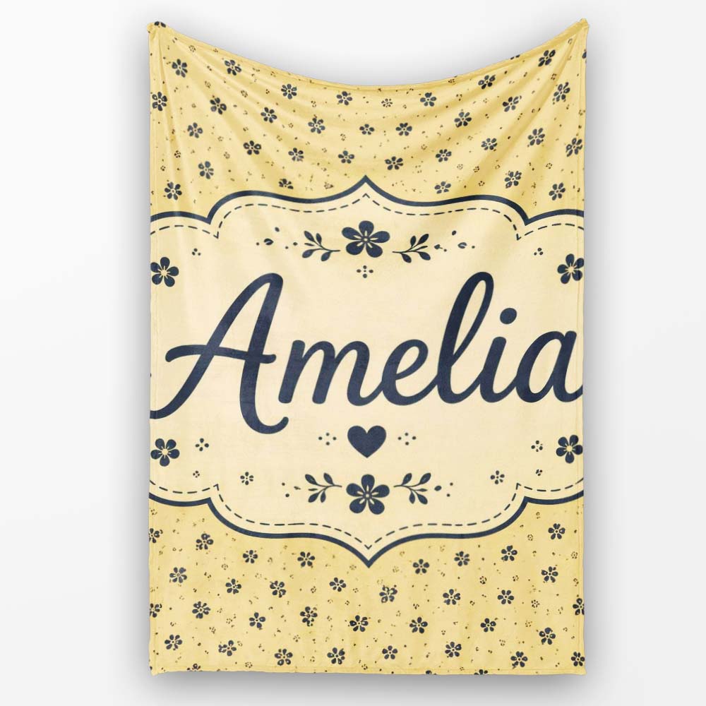 Minimal Beige Floral Ditsy with Small Black Flowers on Warm Neutral Personalised Custom Name Super Soft Fleece Blanket Bed Sofa Throw