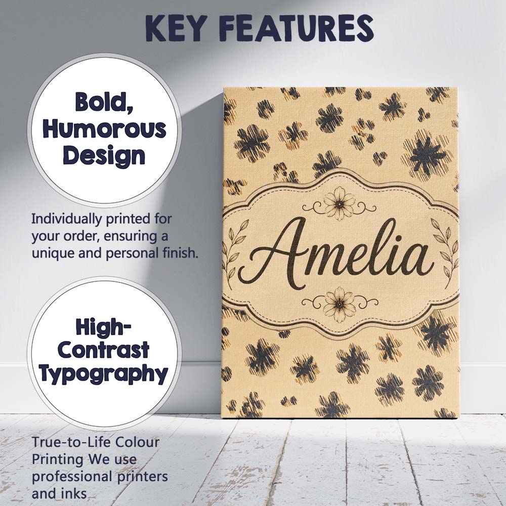 Personalised Name Abstract Leopard Spot and Custom Bespoke Interior Contemporary Canvas Wall Art Print Decor Picture Ready to Hang