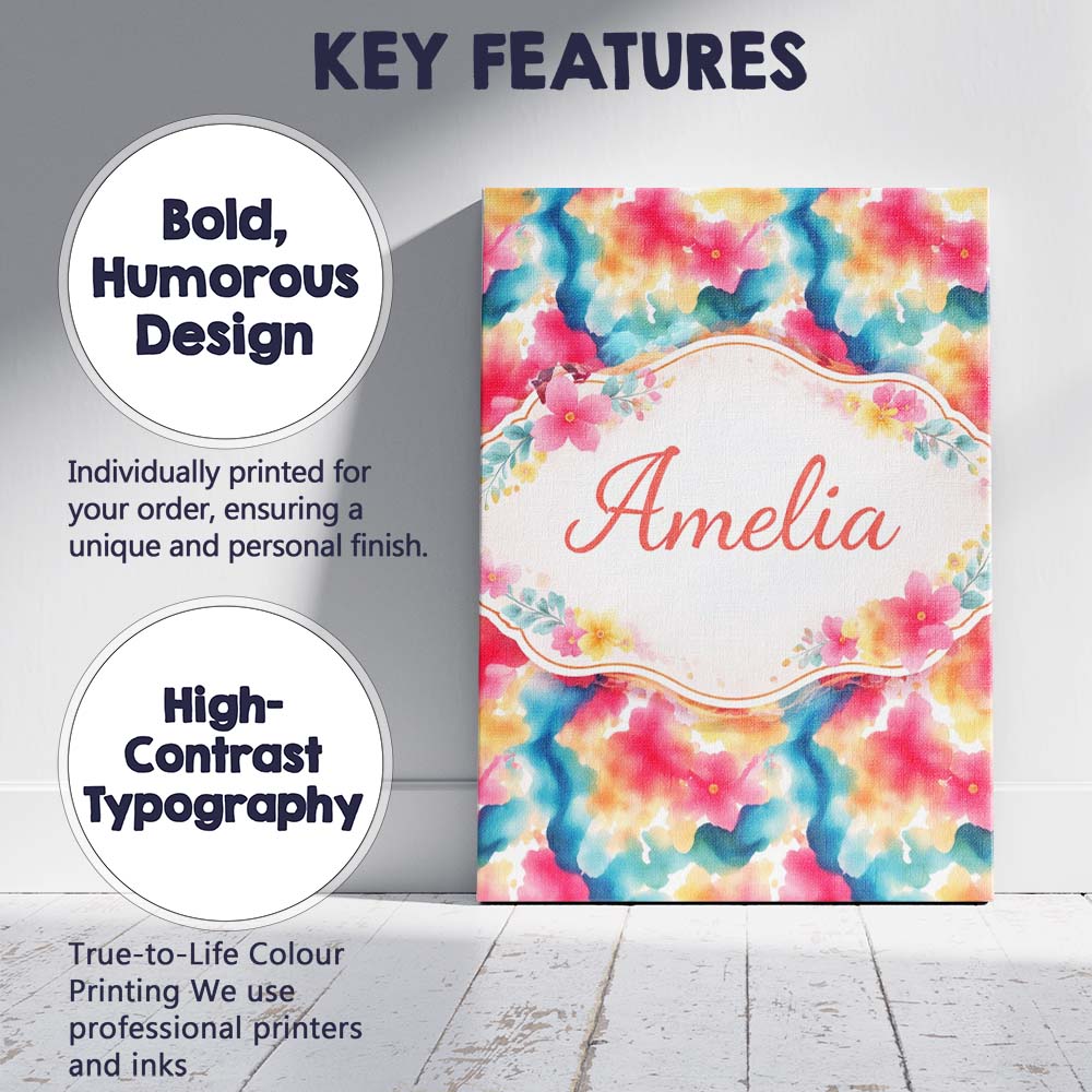 Personalised Name Watercolour Blend Abstract Flow Soft Pink Yellow Custom Unique Canvas Wall Art Print Decor Picture Ready to Hang