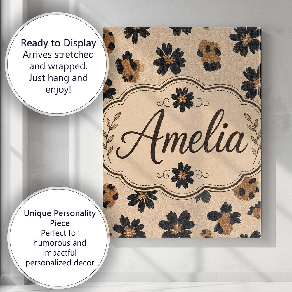 Personalised Name Modern Minimal Floral and Custom Bespoke Interior Contemporary Canvas Wall Art Print Decor Picture Ready to Hang