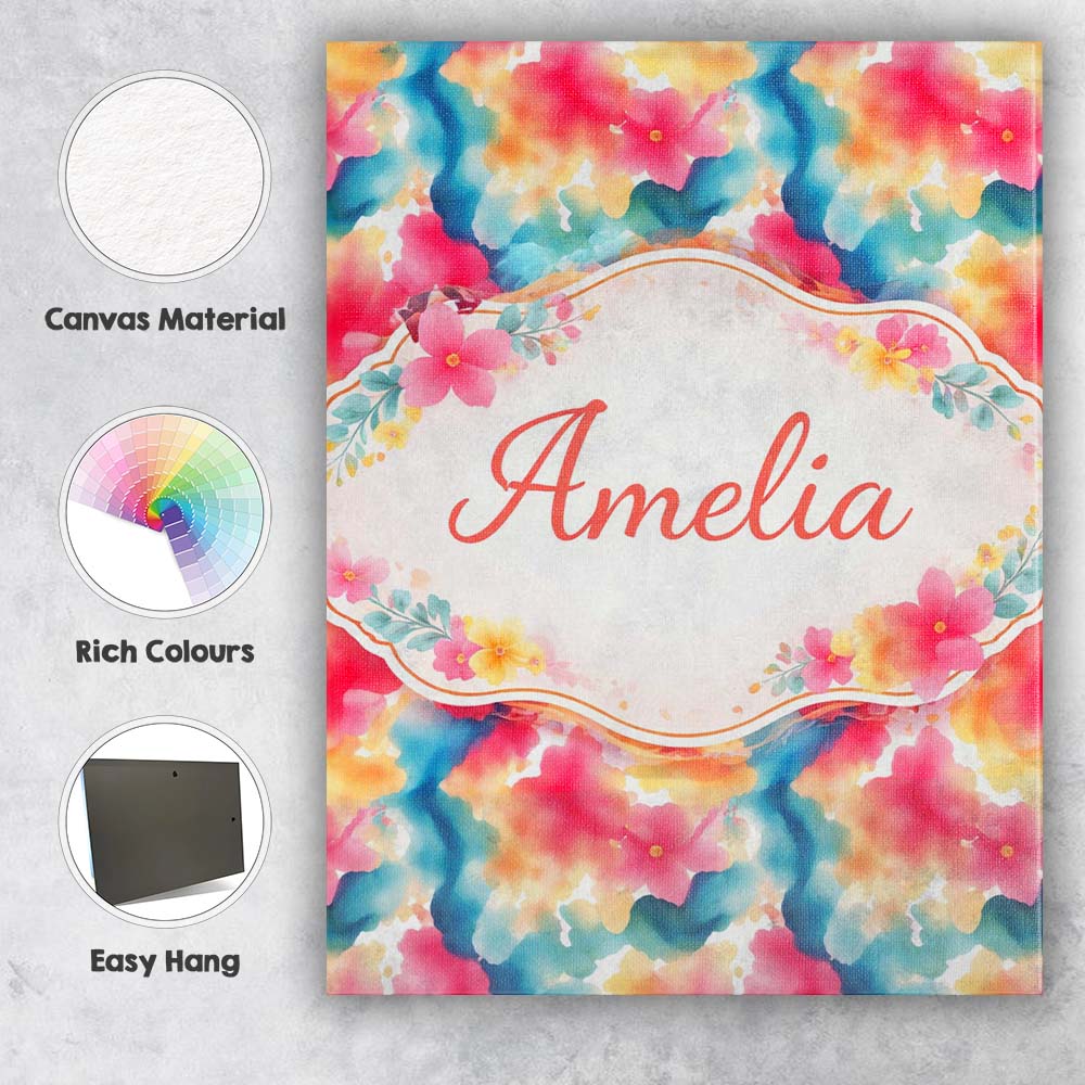 Personalised Name Watercolour Blend Abstract Flow Soft Pink Yellow Custom Unique Canvas Wall Art Print Decor Picture Ready to Hang