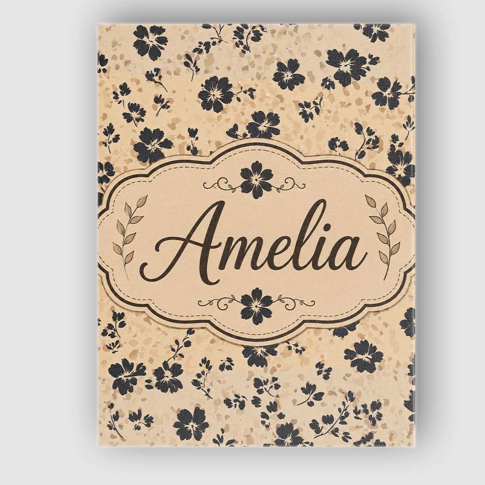 Personalised Name Ditsy Black Floral on Custom Modern Room Accent Elegant Feature Canvas Wall Art Print Decor Picture Ready to Hang
