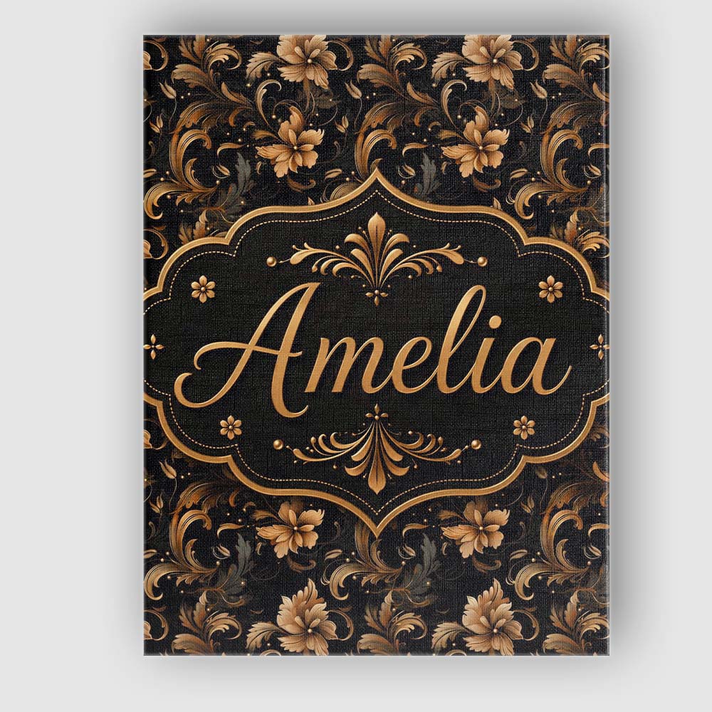 Personalised Name Elegant Gold Floral Vine Custom Bespoke Contemporary Statement Canvas Wall Art Print Decor Picture Ready to Hang