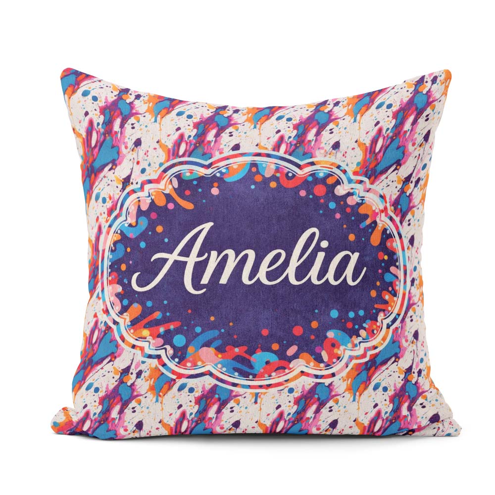 Custom Name Dynamic Paint Splatter White Abstract Pattern Lovely Square Filled Cushion Throw Pillow Sofa Bed Home Decor Zip Washable UK Made