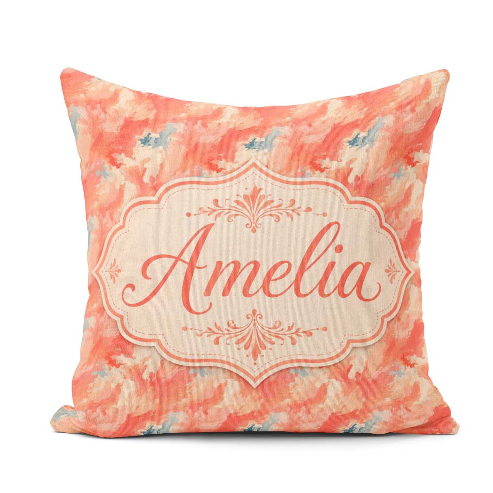 Custom Name Abstract Coral and Cream Fluid Art Pattern with Soft Square Filled Cushion Throw Pillow Sofa Bed Home Decor Zip Washable UK Made