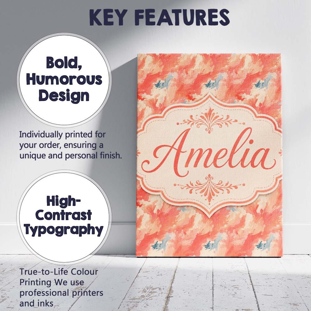 Personalised Name Abstract Coral and Cream Custom Unique Gift Idea Elegant Feature Canvas Wall Art Print Decor Picture Ready to Hang