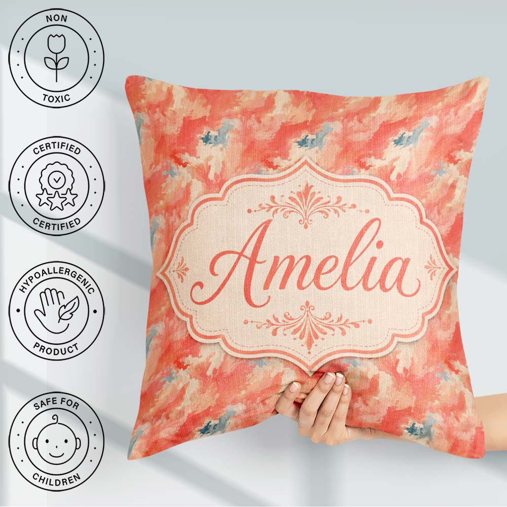 Custom Name Abstract Coral and Cream Fluid Art Pattern with Soft Square Filled Cushion Throw Pillow Sofa Bed Home Decor Zip Washable UK Made