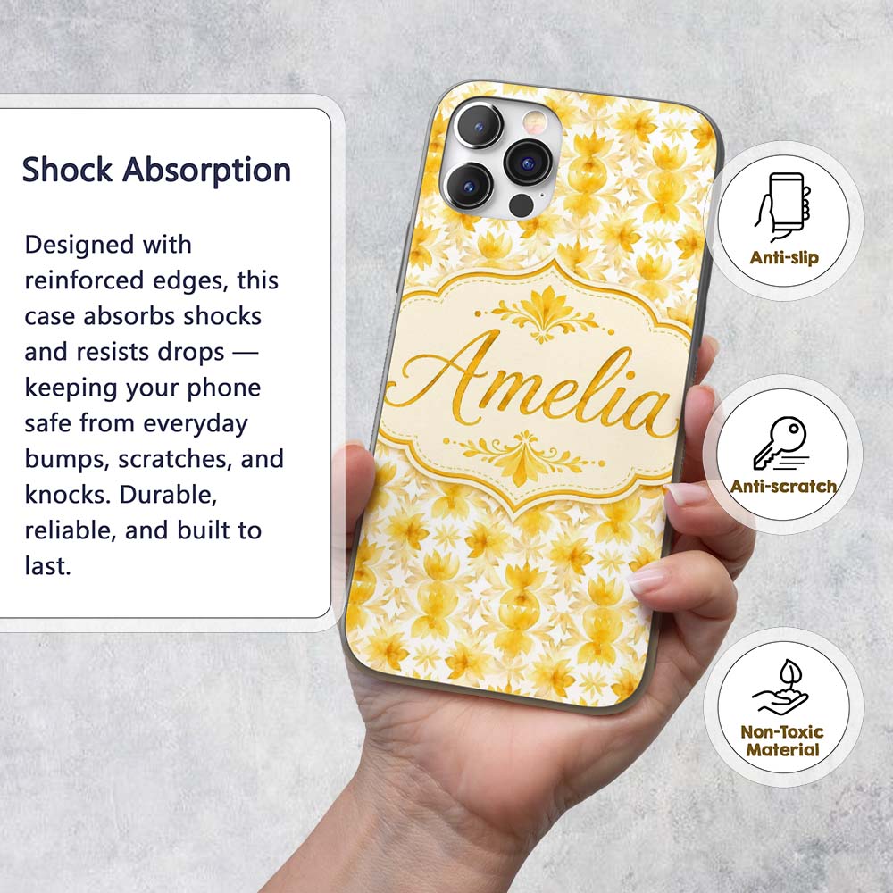 Soft Watercolour Yellow Floral Repeat Pattern on Custom Name Protective Phone Case Mobile Cover Durable Everyday Smartphone Shock Resistant
