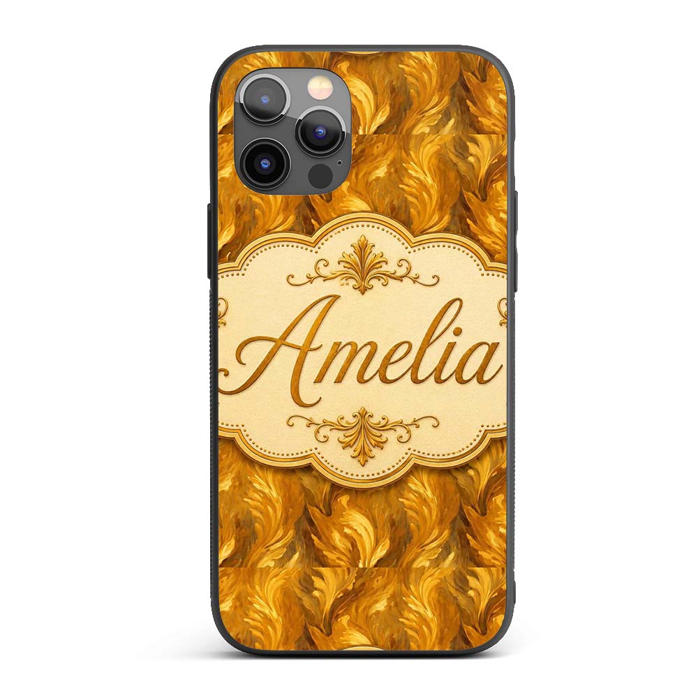 Rich Golden Leaf Botanical Seamless Pattern with Custom Name Protective Phone Case Mobile Cover Durable Everyday Smartphone Shock Resistant