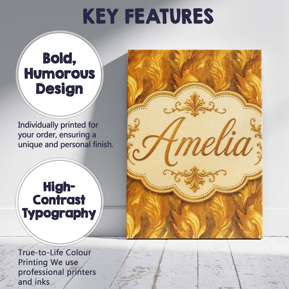 Personalised Name Rich Golden Leaf Botanical Custom Bespoke Contemporary Display Canvas Wall Art Print Decor Picture Ready to Hang