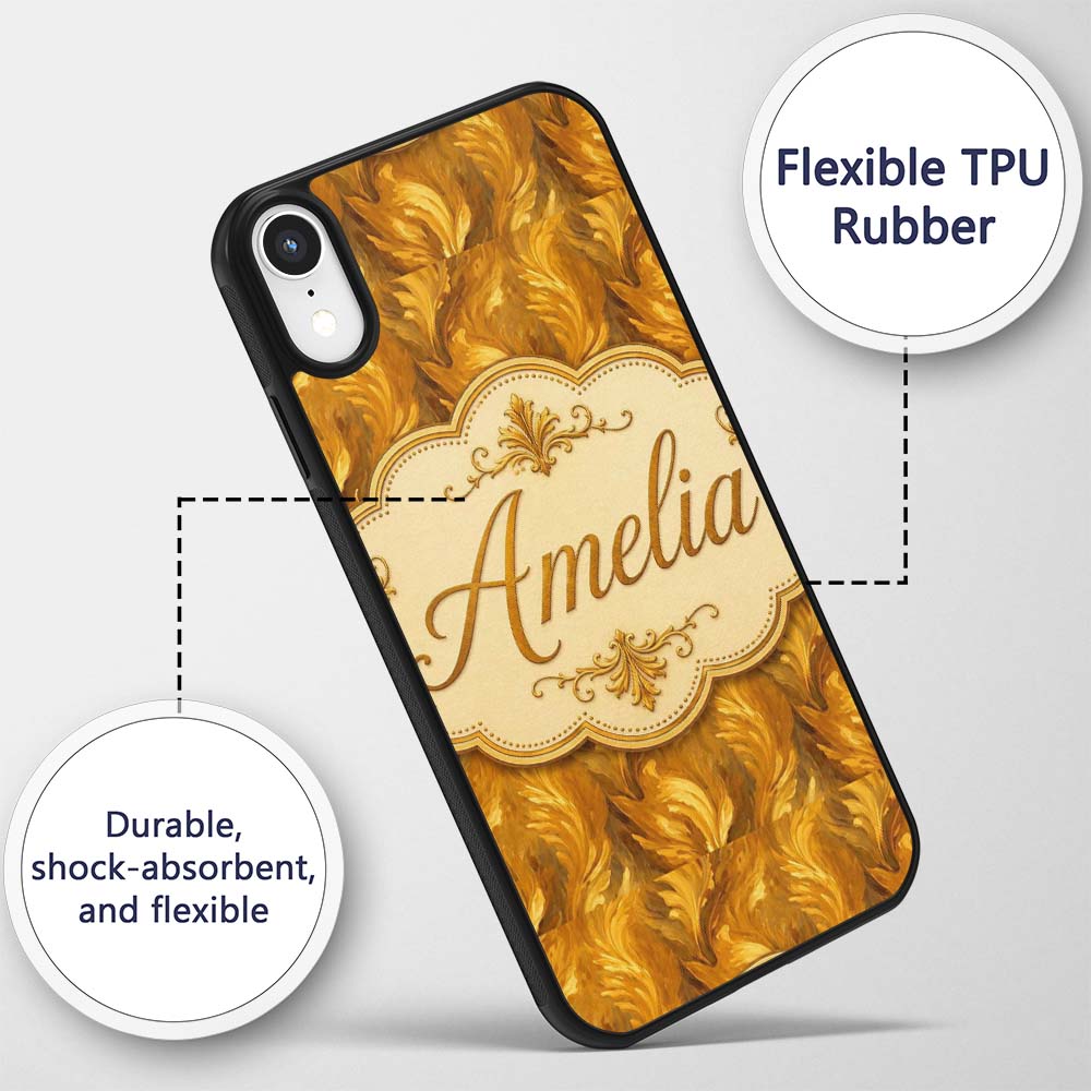 Rich Golden Leaf Botanical Seamless Pattern with Custom Name Protective Phone Case Mobile Cover Durable Everyday Smartphone Shock Resistant