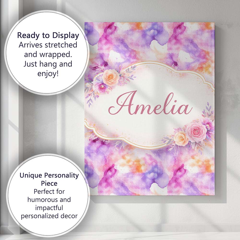 Personalised Name Soft Watercolour Splash Lavender Peach Abstract Custom Bespoke Canvas Wall Art Print Decor Picture Ready to Hang