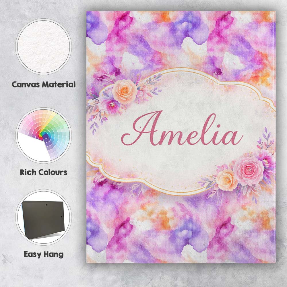 Personalised Name Soft Watercolour Splash Lavender Peach Abstract Custom Bespoke Canvas Wall Art Print Decor Picture Ready to Hang