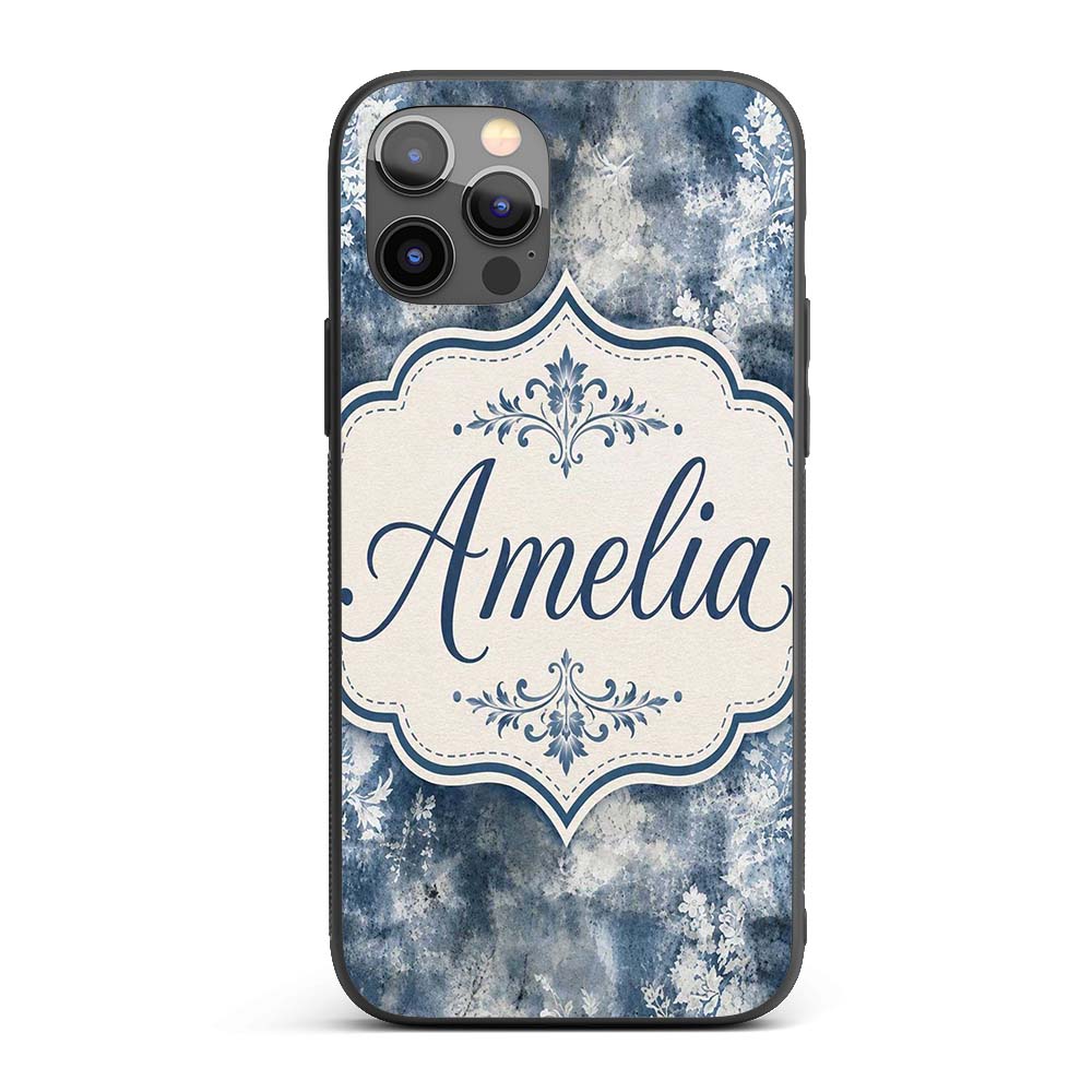 Vintage Blue Watercolour Floral Toile Seamless Custom Name Protective Phone Case Mobile Cover Durable Everyday Smartphone Shock Resistant