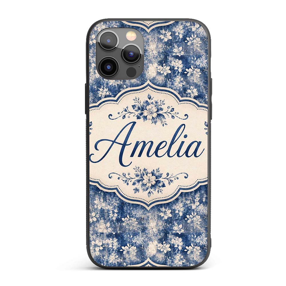Indigo Blue Abstract Floral Splash Seamless with Custom Name Protective Phone Case Mobile Cover Durable Everyday Smartphone Shock Resistant