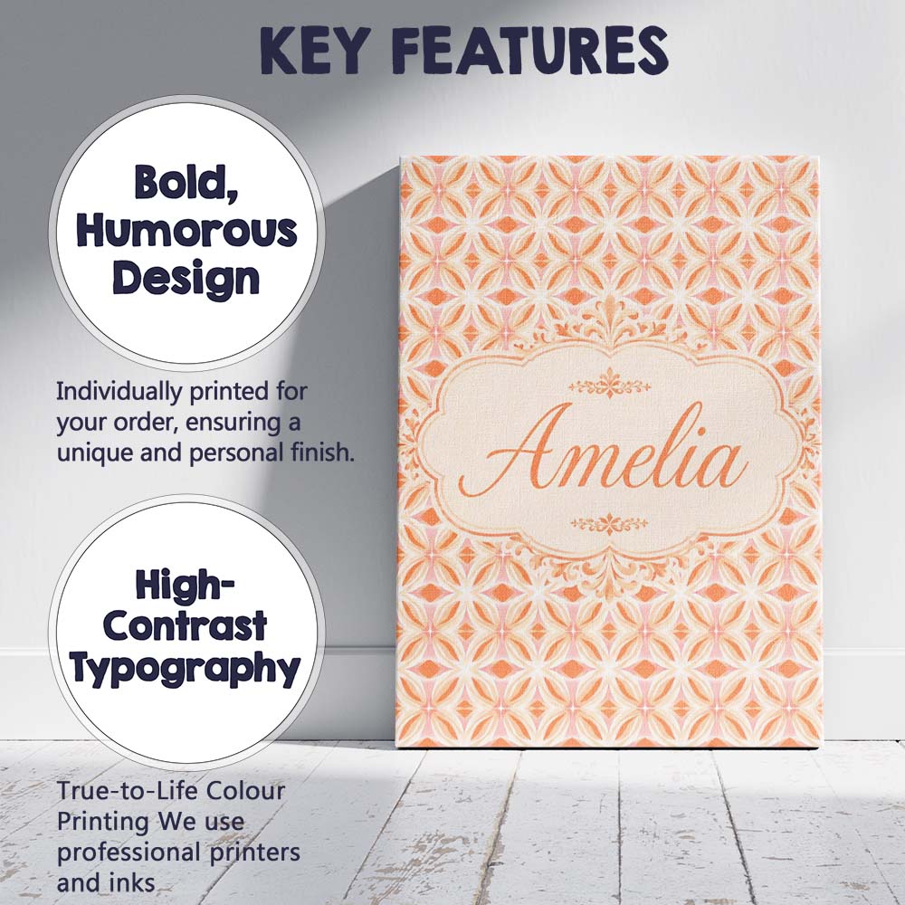 Personalised Name Geometric Floral Star in Custom Unique Gift Idea Elegant Feature Canvas Wall Art Print Decor Picture Ready to Hang