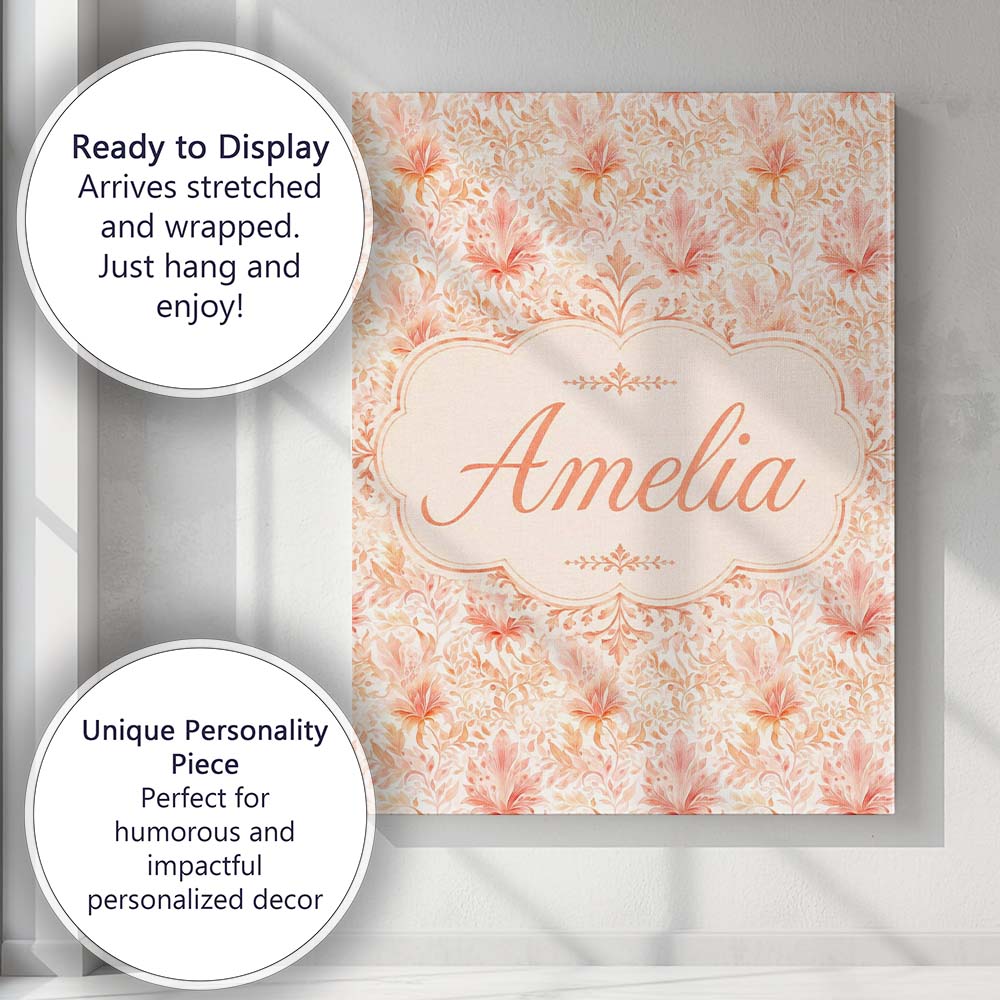 Personalised Name Elegant Floral Botanical Custom Bespoke Contemporary Statement Canvas Wall Art Print Decor Picture Ready to Hang