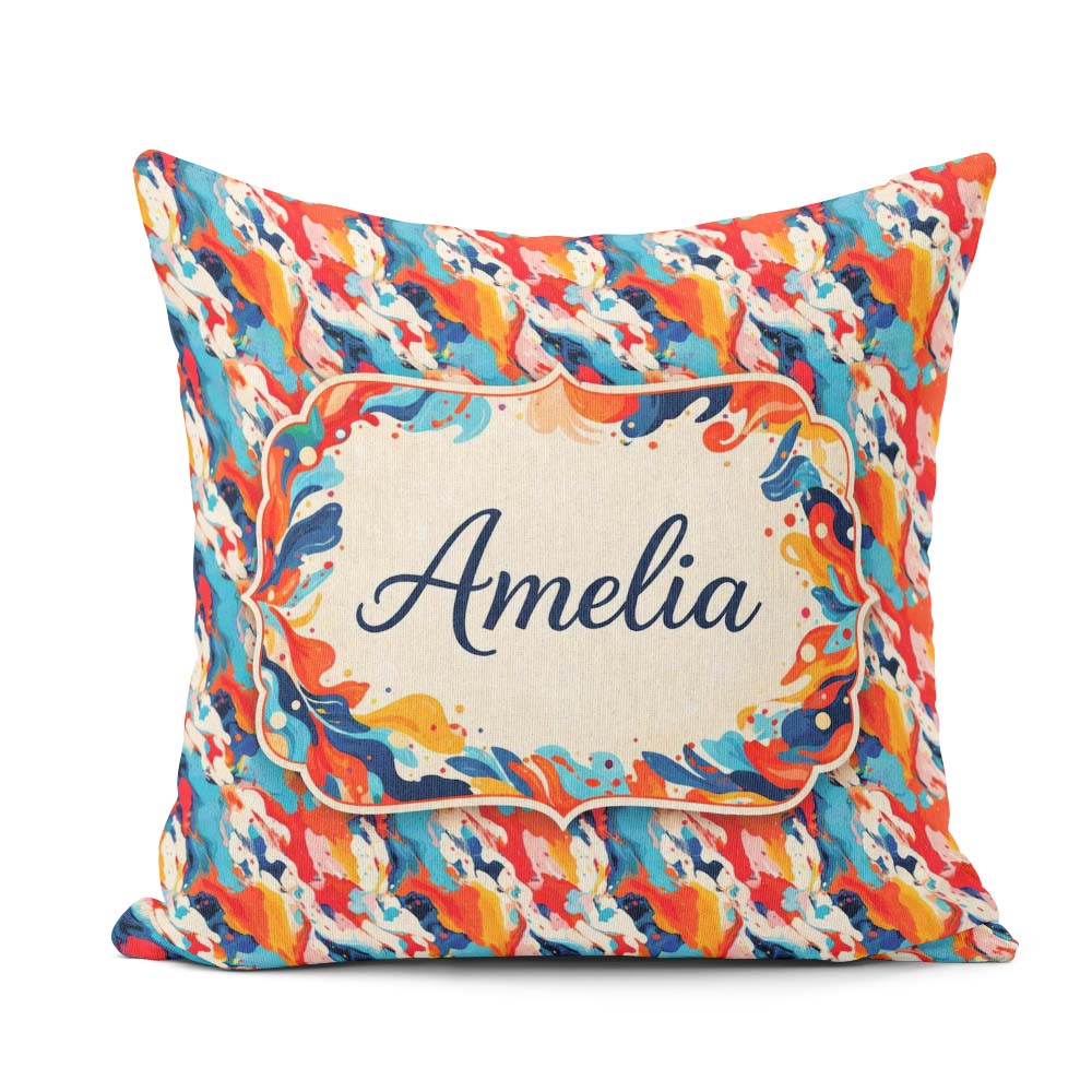 Custom Name Bold Brush Stroke Abstract Red Blue White Pattern Square Filled Cushion Throw Pillow Sofa Bed Home Decor Zip Washable UK Made
