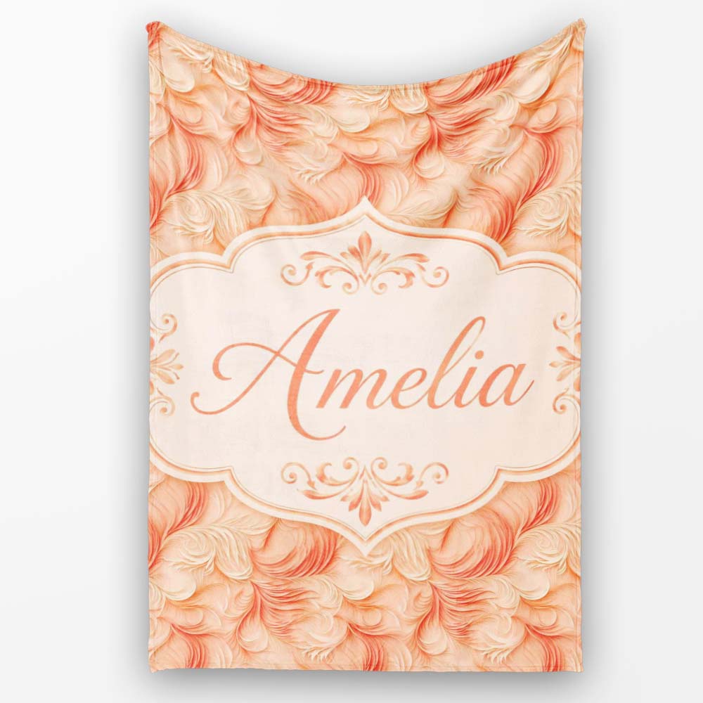 Abstract Feather Swirl in Soft Coral and Cream Flowing Texture Personalised Custom Name Super Soft Fleece Blanket Bed Sofa Throw