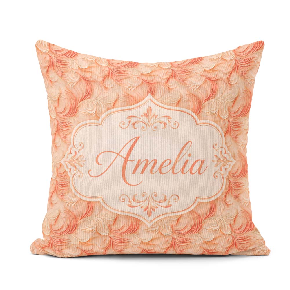 Custom Name Abstract Feather Swirl in Soft Coral Flowing Texture Square Filled Cushion Throw Pillow Sofa Bed Home Decor Zip Washable UK Made