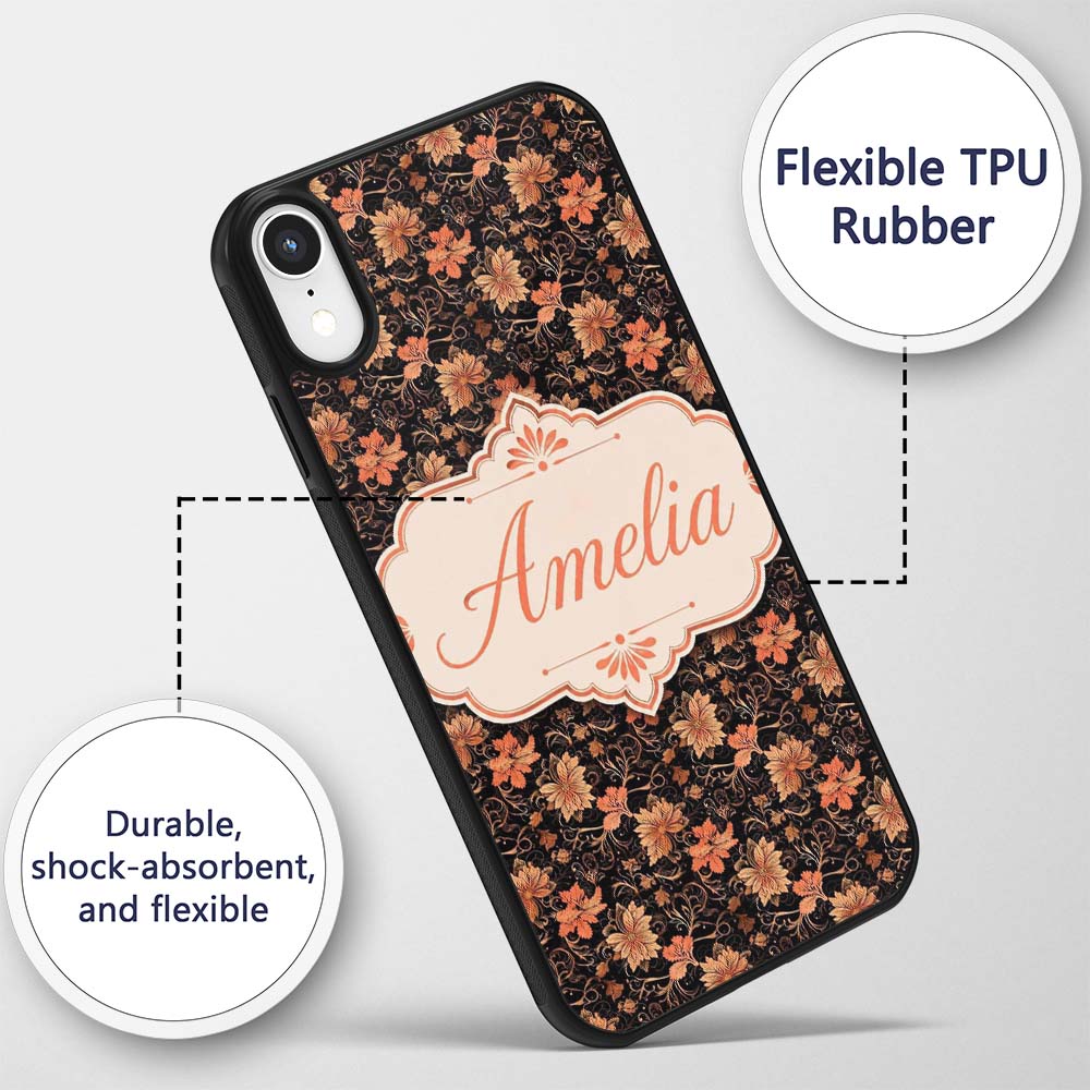 Vintage Floral Vine in Warm Peach Printed Design Custom Name Protective Phone Case Mobile Cover Durable Everyday Smartphone Shock Resistant