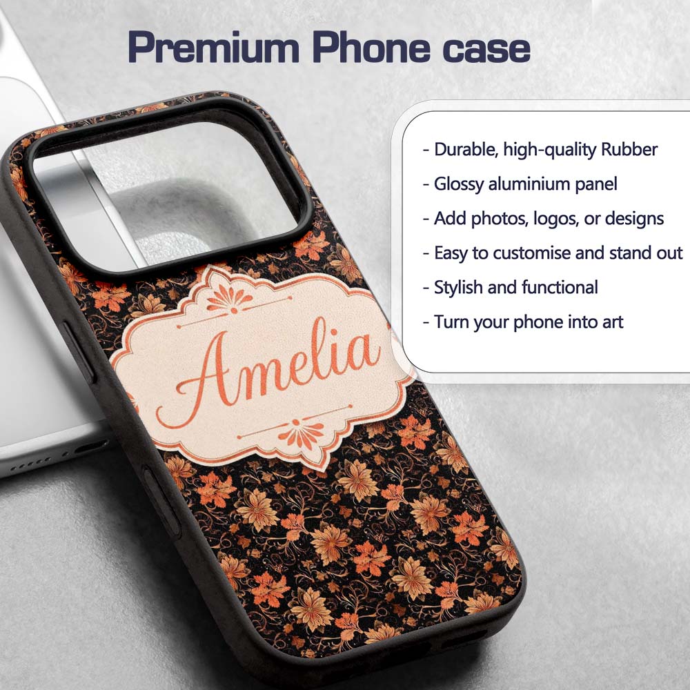 Vintage Floral Vine in Warm Peach Printed Design Custom Name Protective Phone Case Mobile Cover Durable Everyday Smartphone Shock Resistant