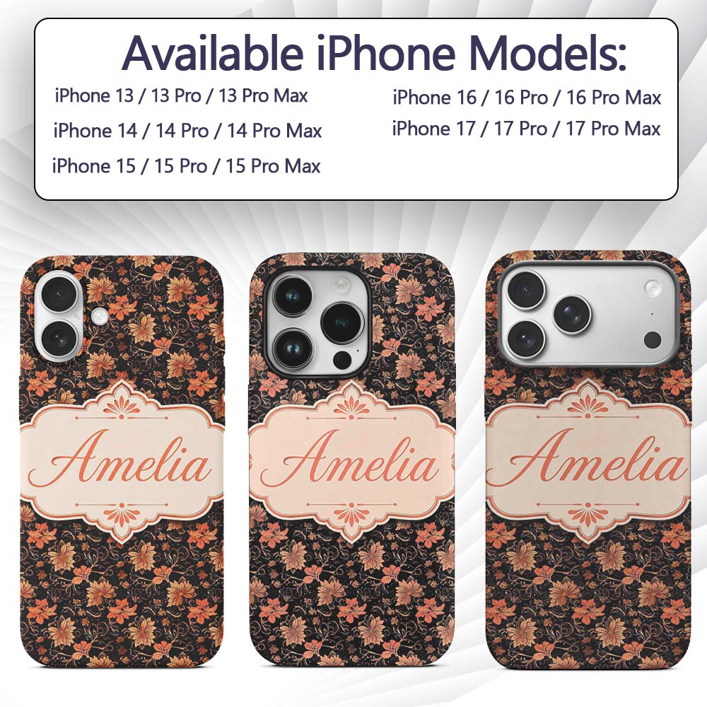 Vintage Floral Vine in Warm Peach Printed Design Custom Name Protective Phone Case Mobile Cover Durable Everyday Smartphone Shock Resistant