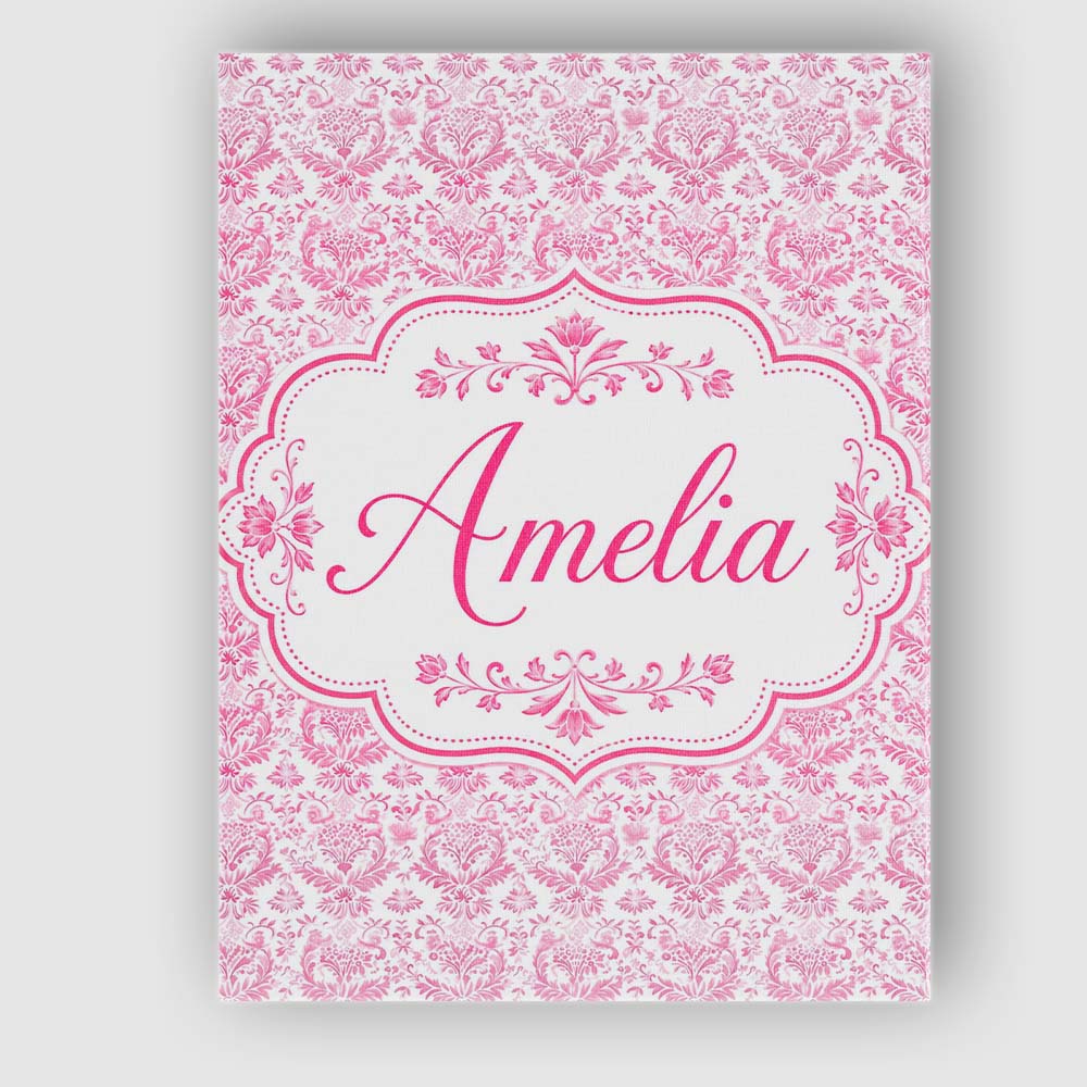 Personalised Name Elegant Pink Damask Custom Modern Room Accent Creative Decorator Style Canvas Wall Art Print Decor Picture Ready to Hang
