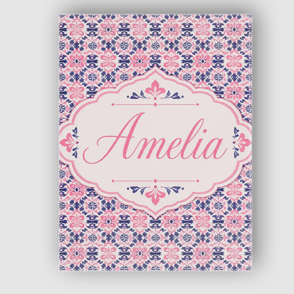 Personalised Name Floral Geometric in Pink Custom Unique Gift Idea Elegant Feature Canvas Wall Art Print Decor Picture Ready to Hang