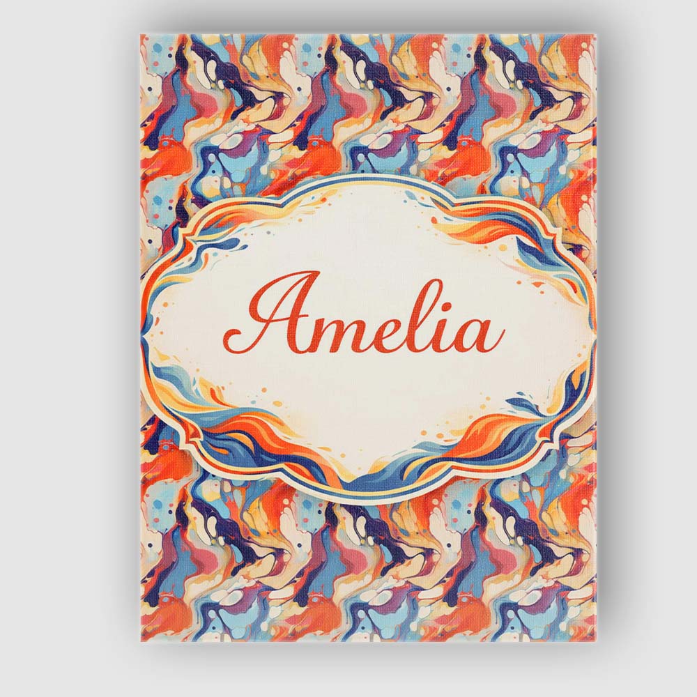 Personalised Name Vibrant Retro Marble Swirl Blue Orange Cream Custom Modern Room Accent Canvas Wall Art Print Decor Picture Ready to Hang
